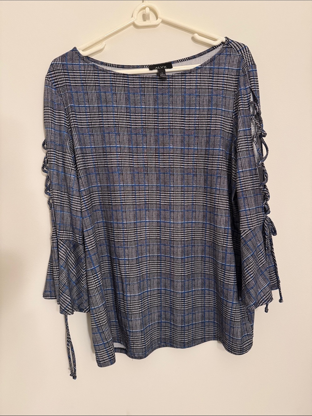 ALYX Blue Plaid Lace-Up Sleeve Long Sleeve Tee